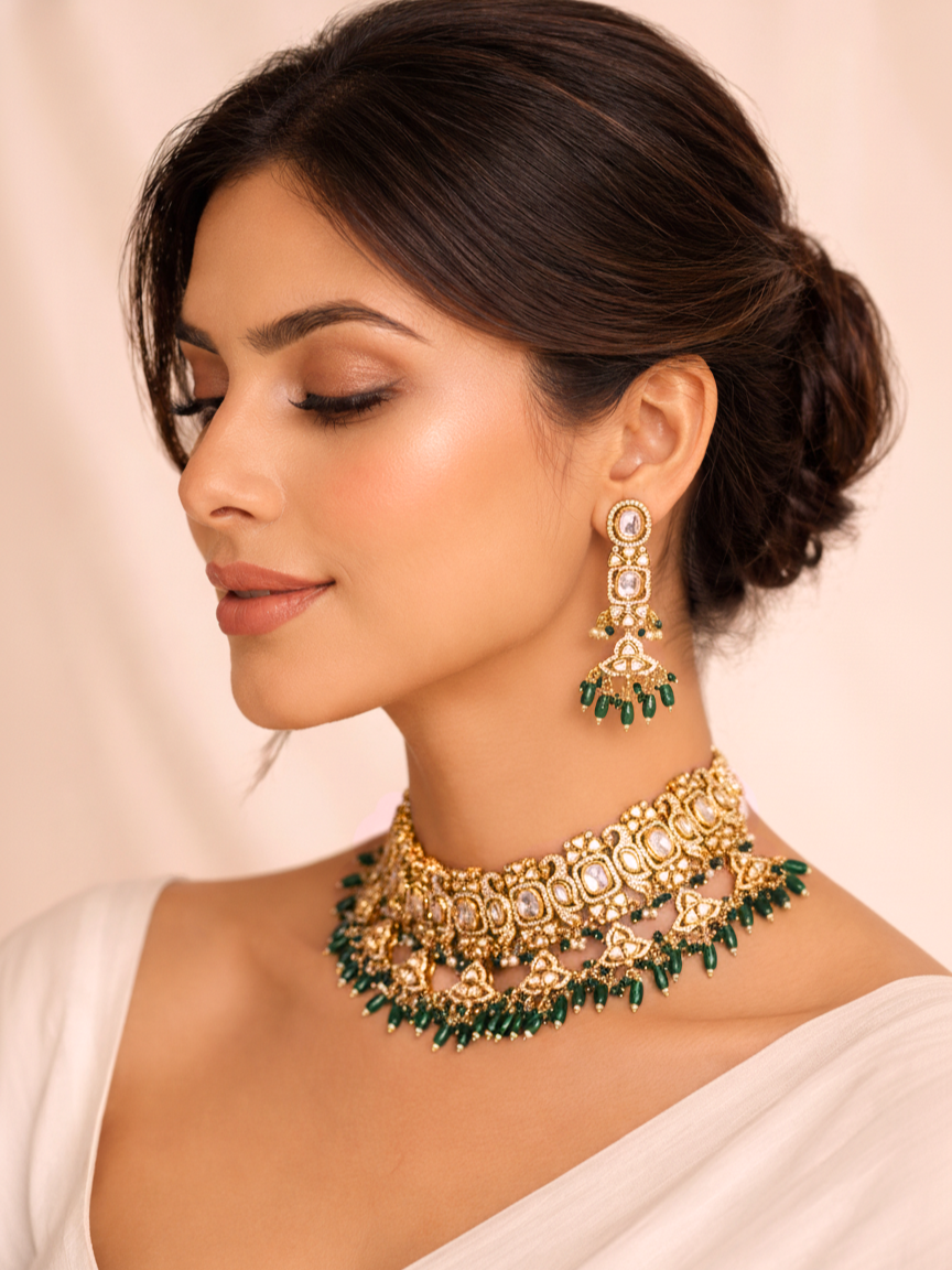 Green Drop Polki Choker Set