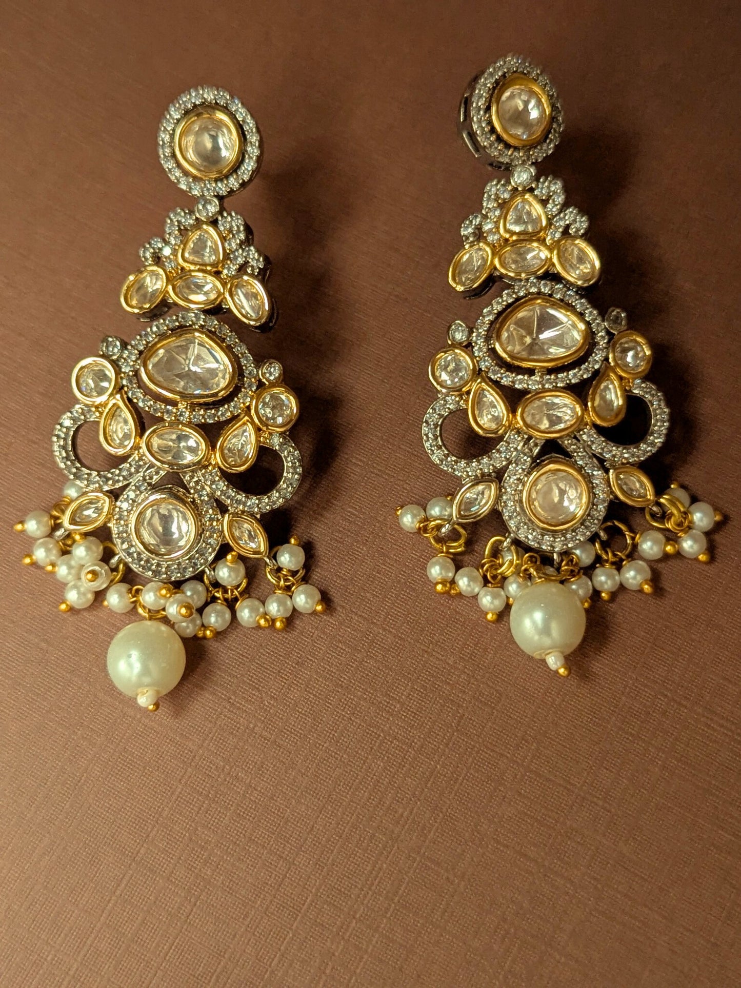 Dual toned Polki Pearl Drop Earrings