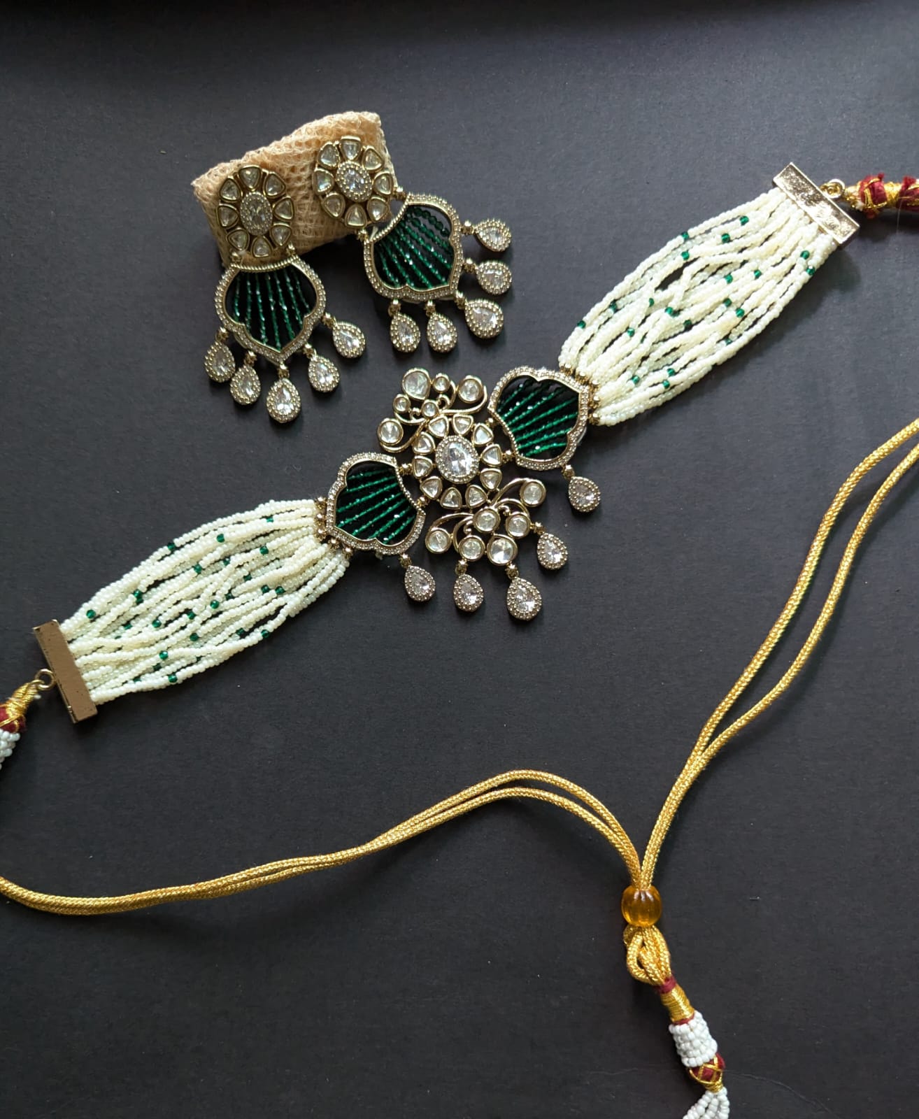 Emerald Green Bridal Polki Piroi Choker Set