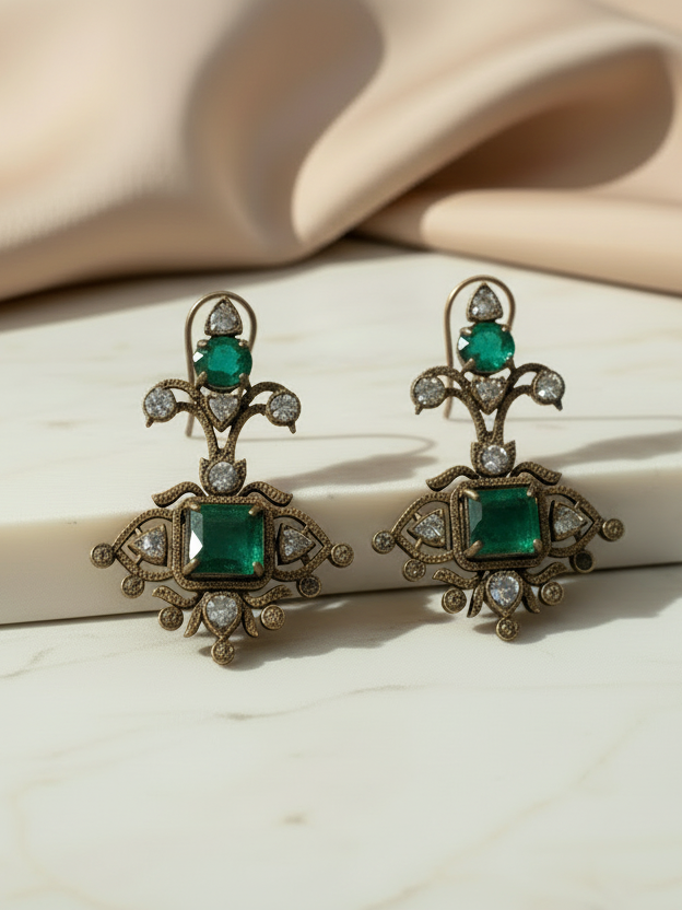 Green Polki Drop Earrings