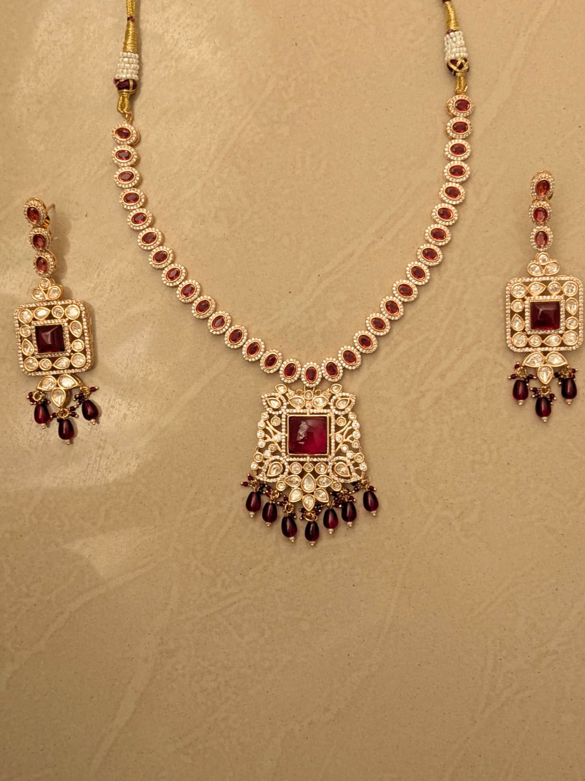 Ruby Polki Pendant Necklace Set