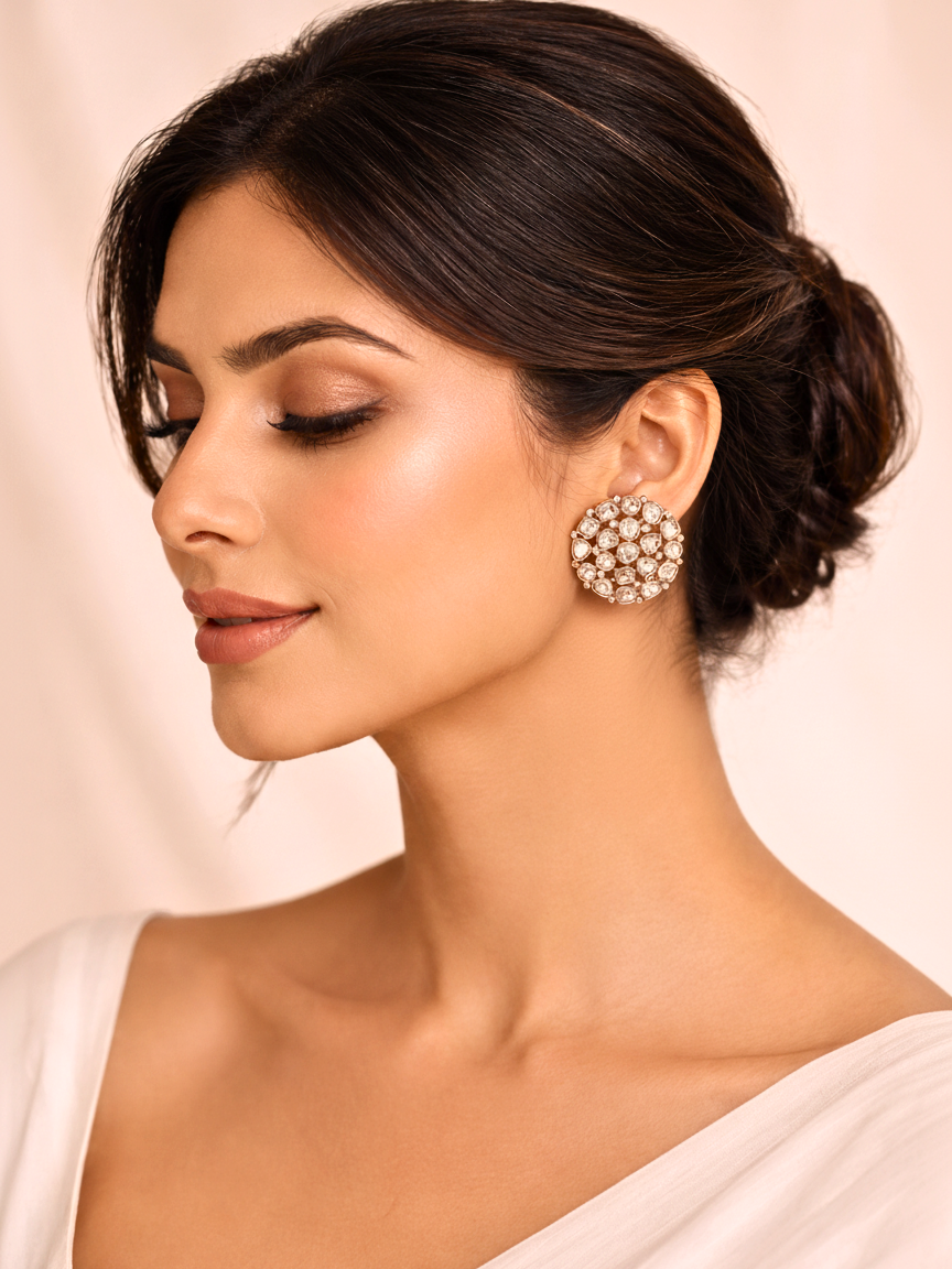Polki Cluster Stud Earrings in Gold