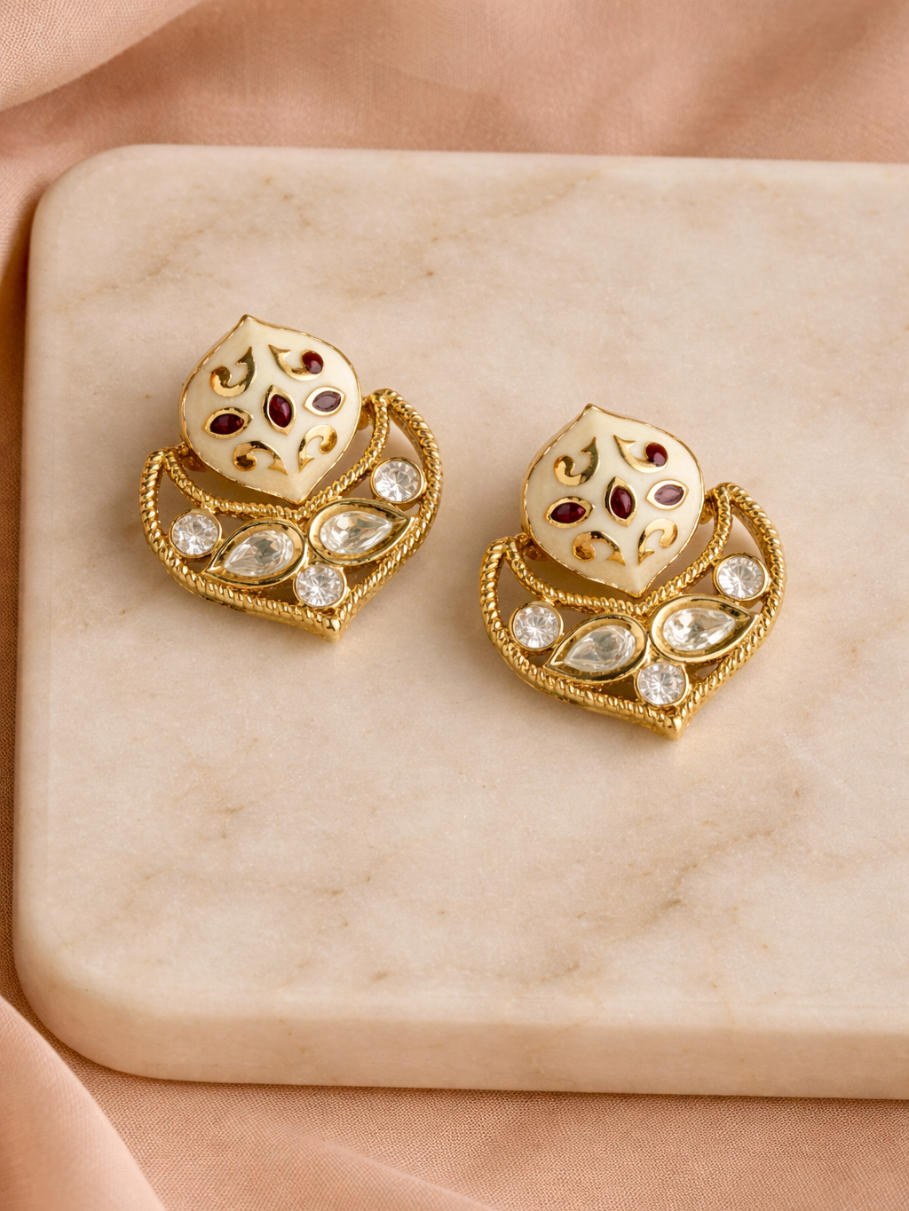 Red Enamel Polki Stud Earrings