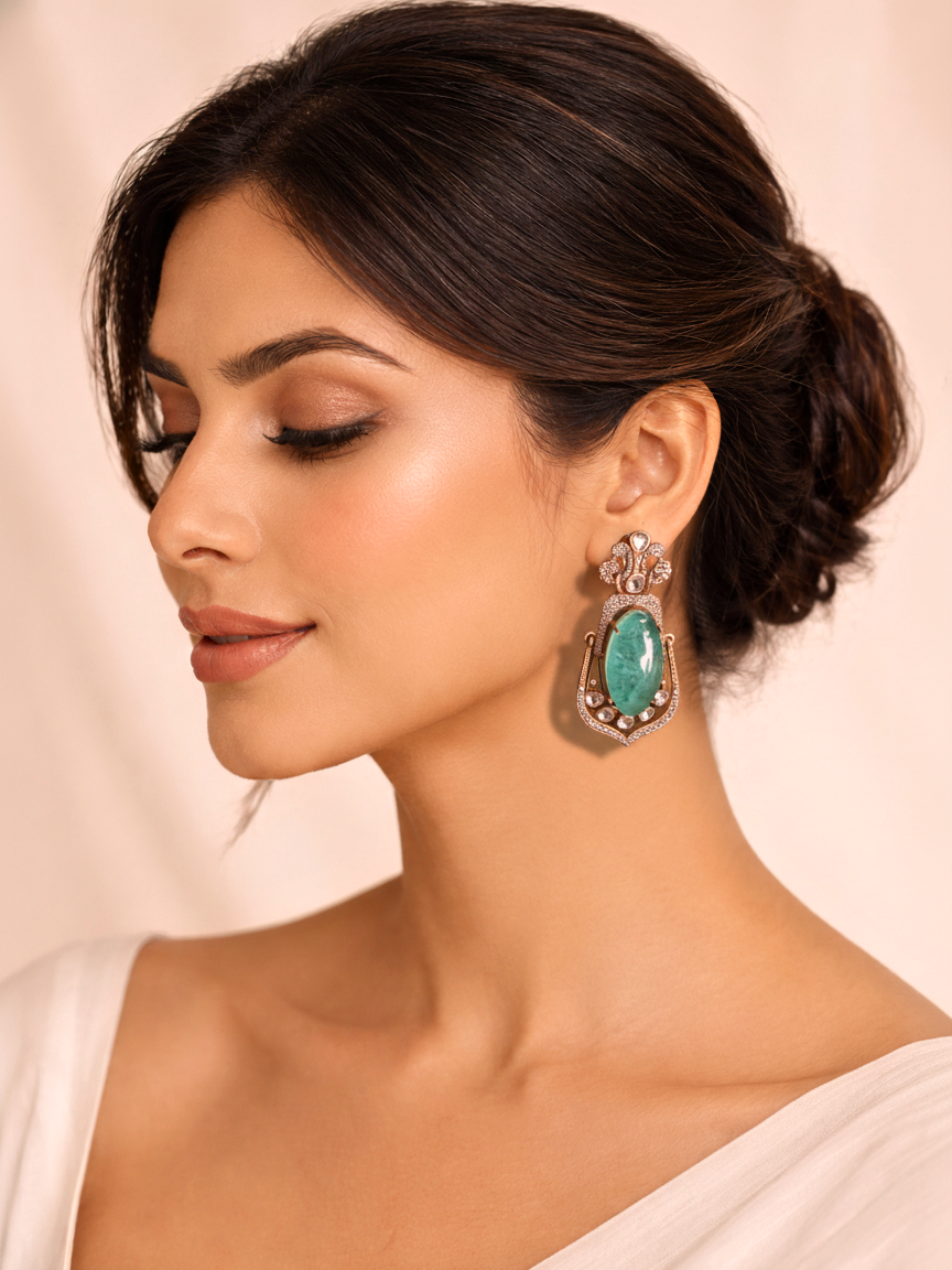 Aqua Polki Drop Earrings
