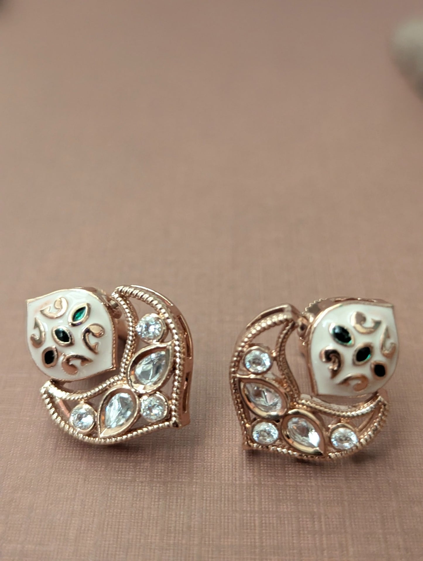 Green Enamel Polki Stud Earrings