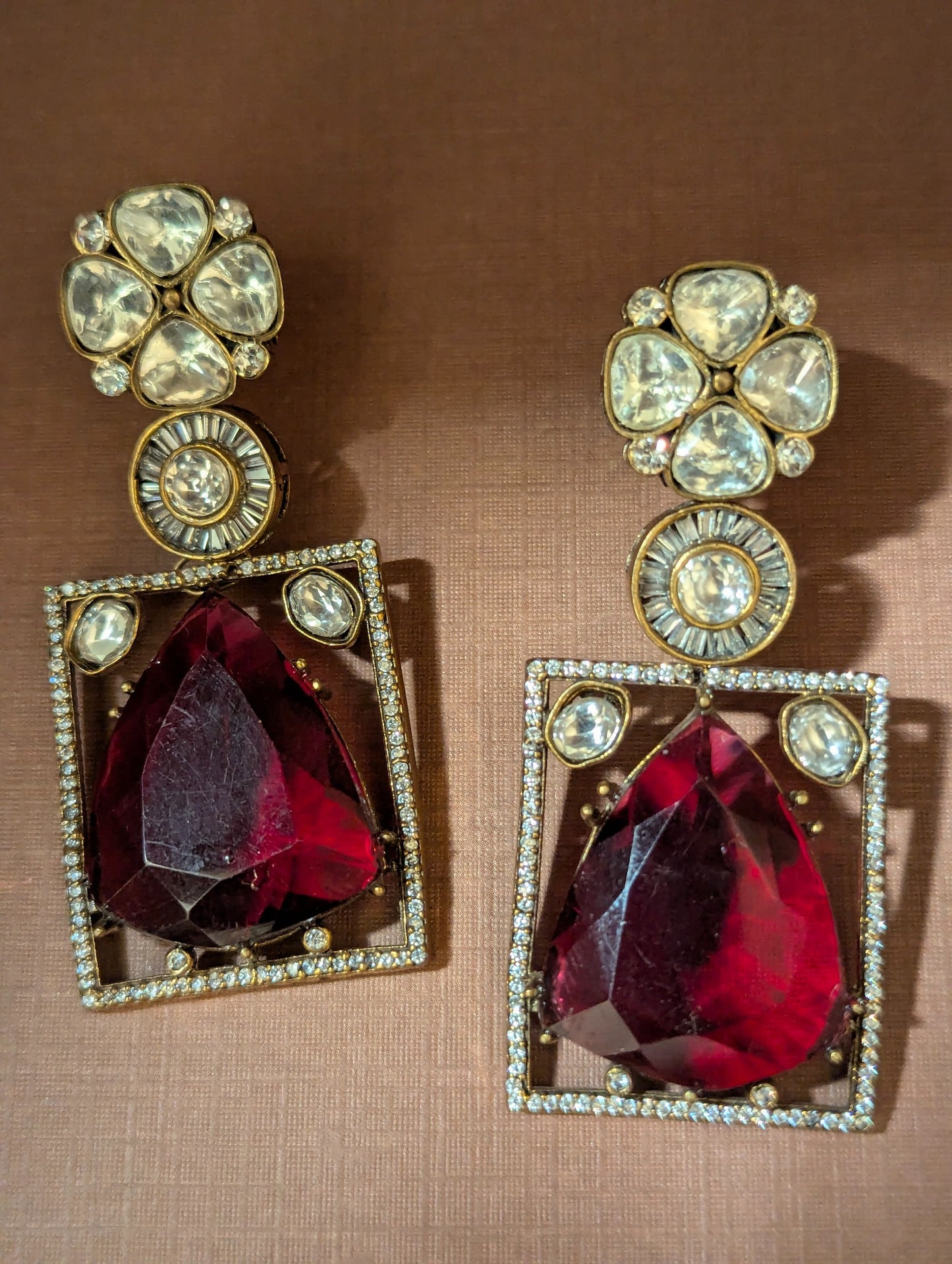 Ruby Red Polki Drop Earrings