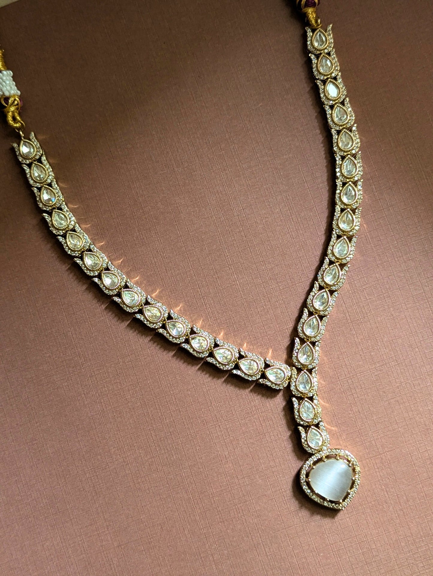Snake Style Polki Necklace Set with Grey Stone