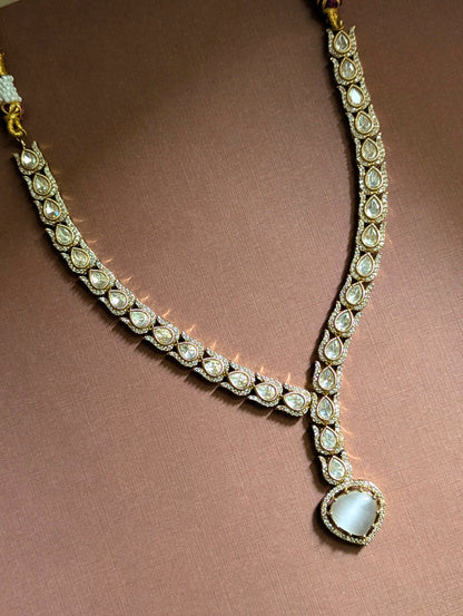 Snake Style Polki Necklace Set with Grey Stone