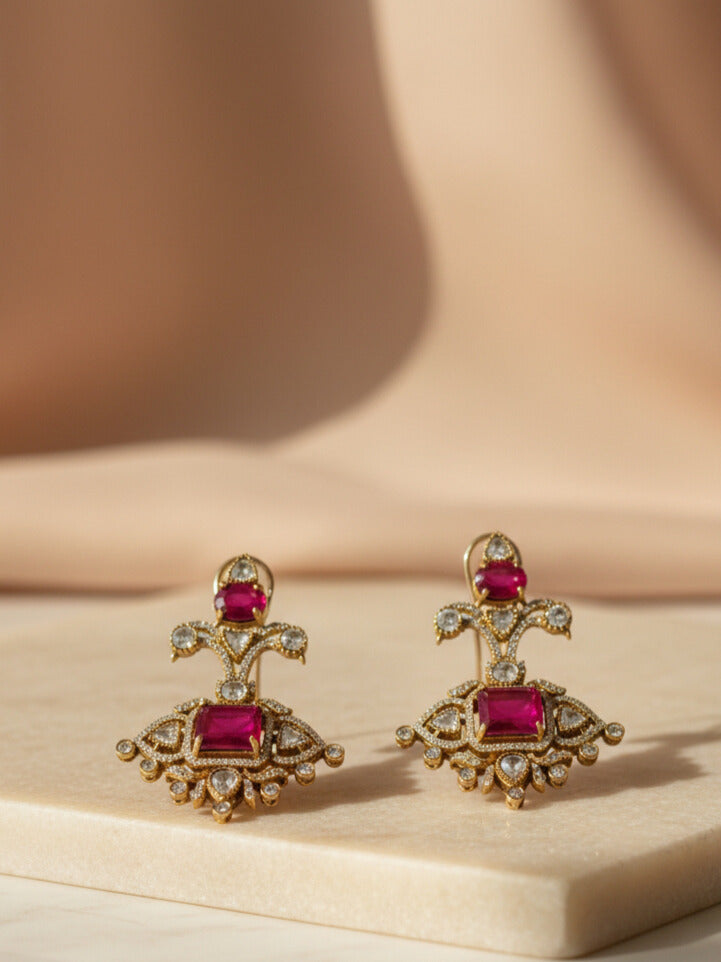 Ruby Pink Polki Drop Earrings