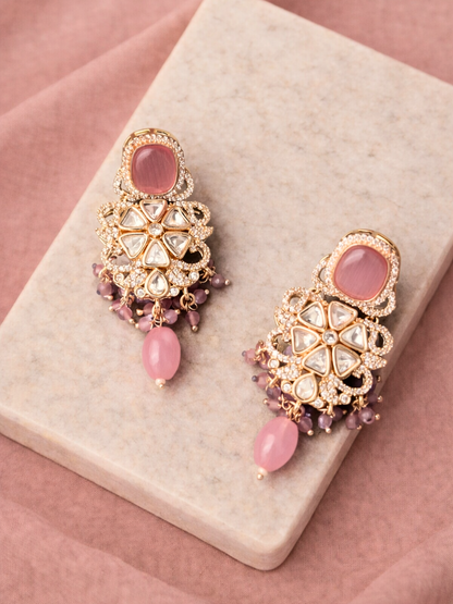 Pink Polki Floral Drop Earrings