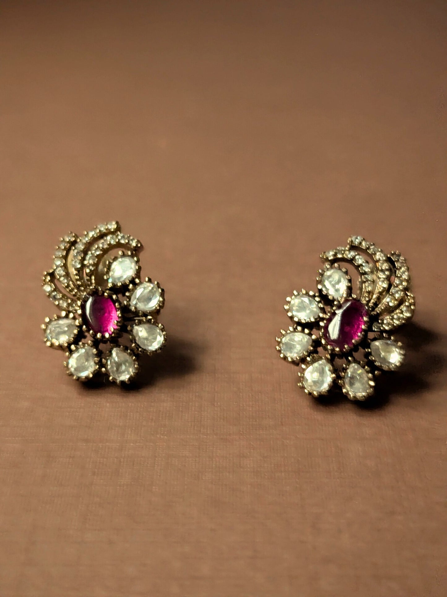 Ruby coloured Polki Floral Studs