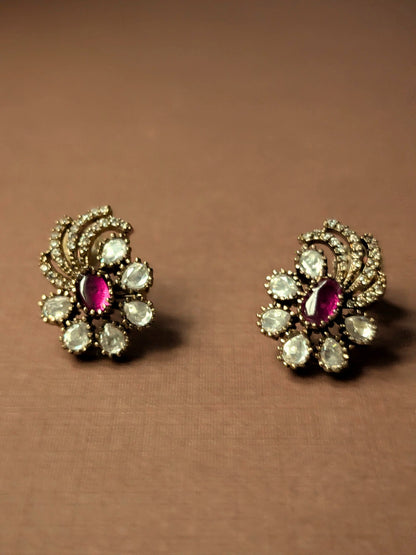 Ruby coloured Polki Floral Studs