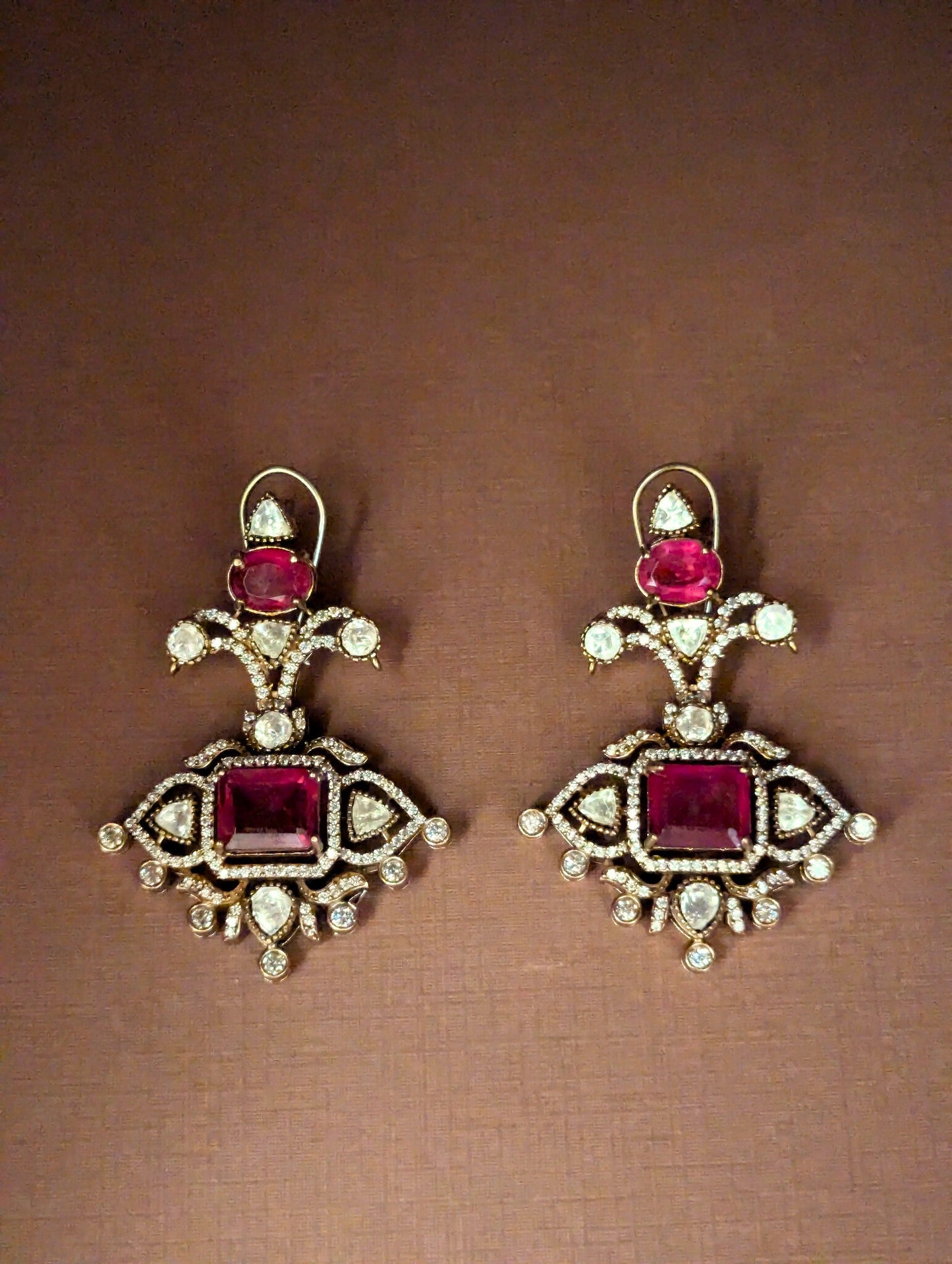 Ruby Pink Polki Drop Earrings