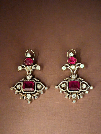 Ruby Pink Polki Drop Earrings