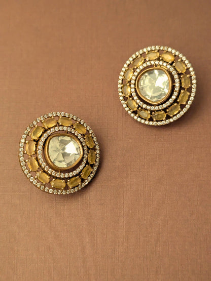 Polki Circle Stud Earrings with Champagne Accents