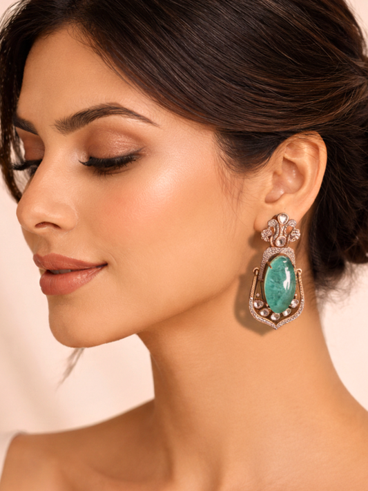 Aqua Polki Drop Earrings