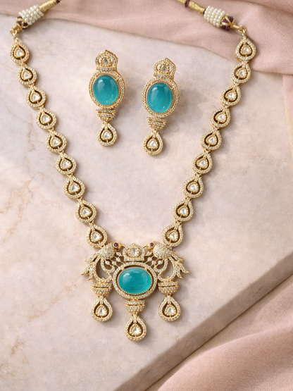 Turquoise Polki Necklace Set with Earrings