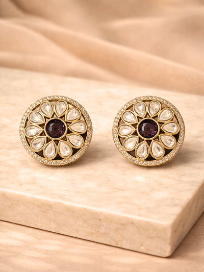 Purple Enamel Polki Hasli Necklace Set with Stud Earrings