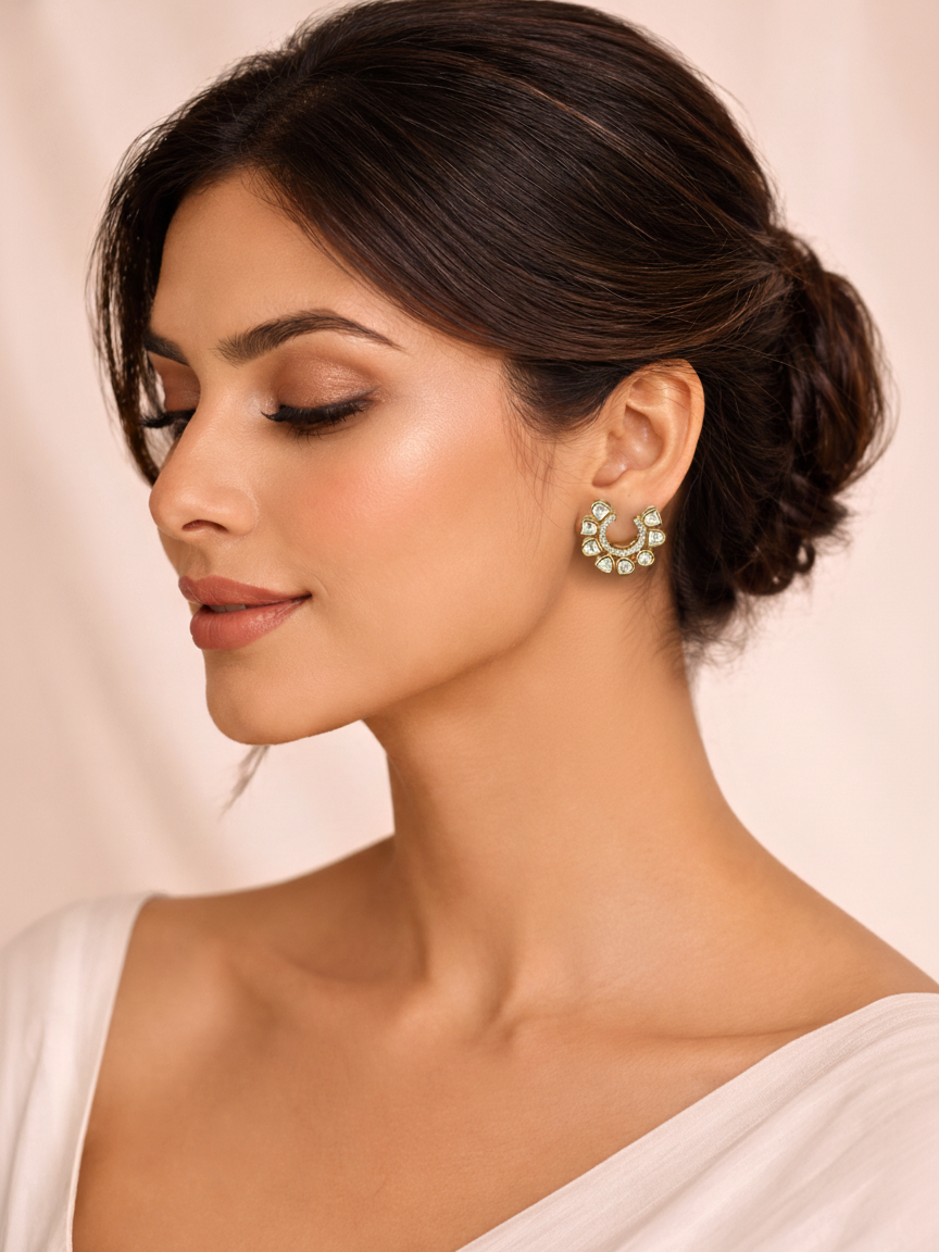 Polki Crescent Stud Earrings