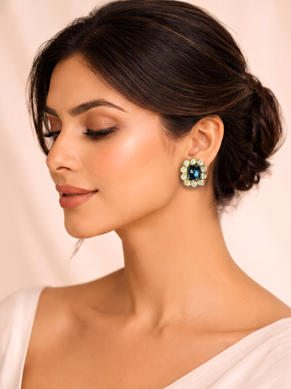 Midnight Blue Polki Halo Studs