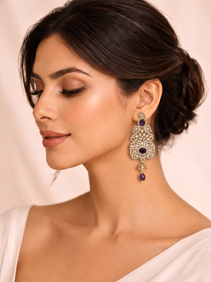 Purple Polki Statement Earrings