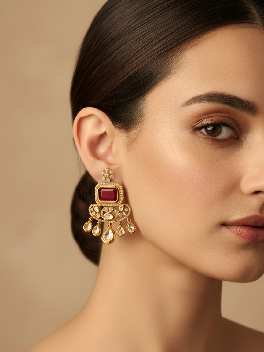 Ruby Polki Statement Drop Earrings