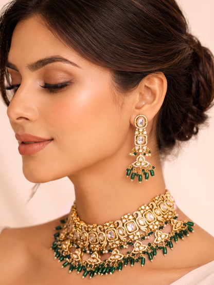 Green Drop Polki Choker Set