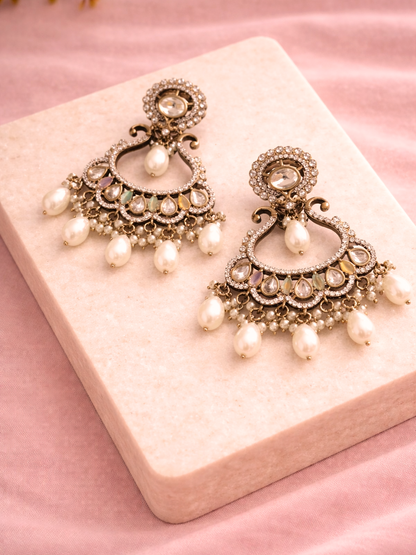 Polki Pastel Chandbali Earrings with Pear Drop Accents