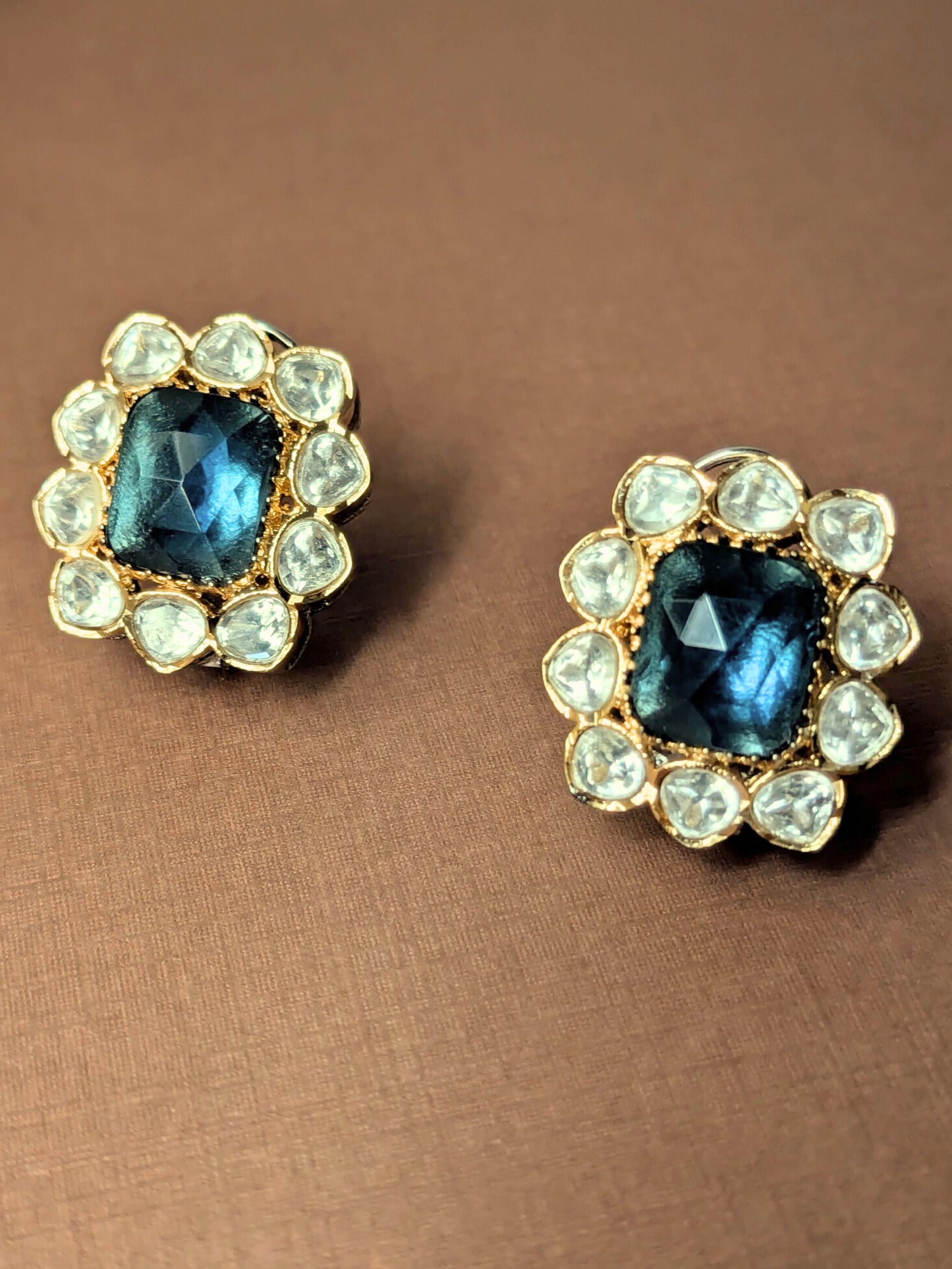 Midnight Blue Polki Halo Studs