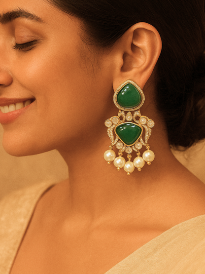 Noorvi Green Stone Polki Statement earrings