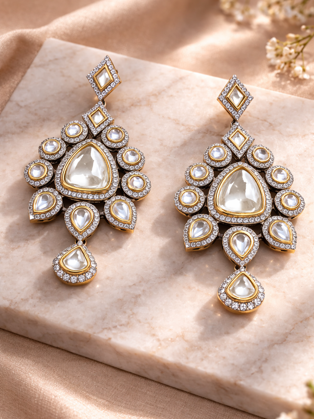 Polki Style Moissanite Drop Earrings