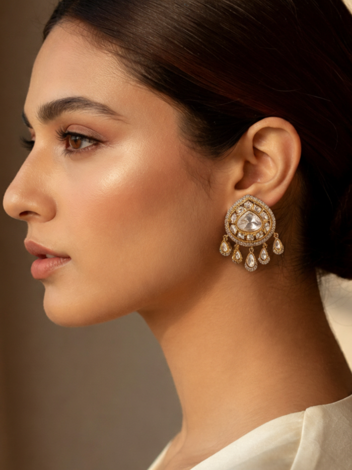 Polki Drop Earrings with Dangling Accents
