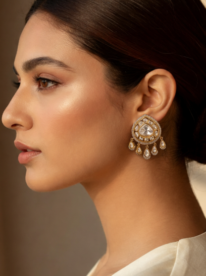 Polki Drop Earrings with Dangling Accents
