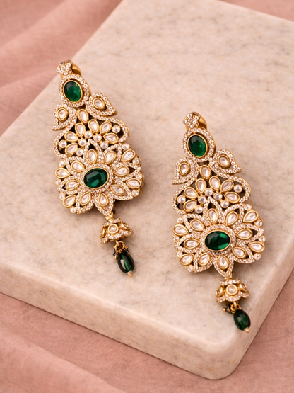 Emerald Polki Statement Drop Earrings