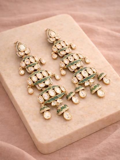 Mint Green Polki Layered Statement Earrings