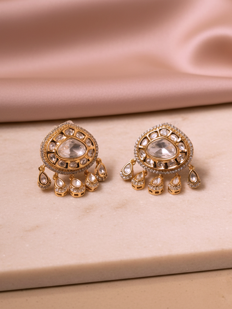 Polki Drop Earrings with Dangling Accents