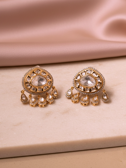 Polki Drop Earrings with Dangling Accents