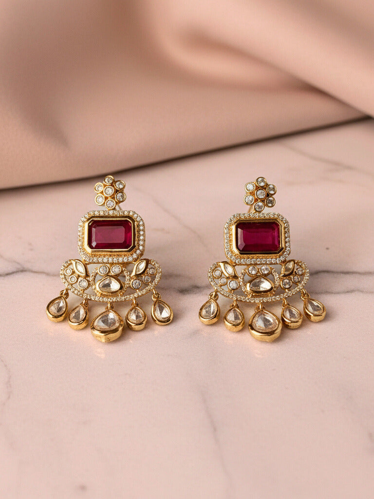 Ruby Polki Statement Drop Earrings