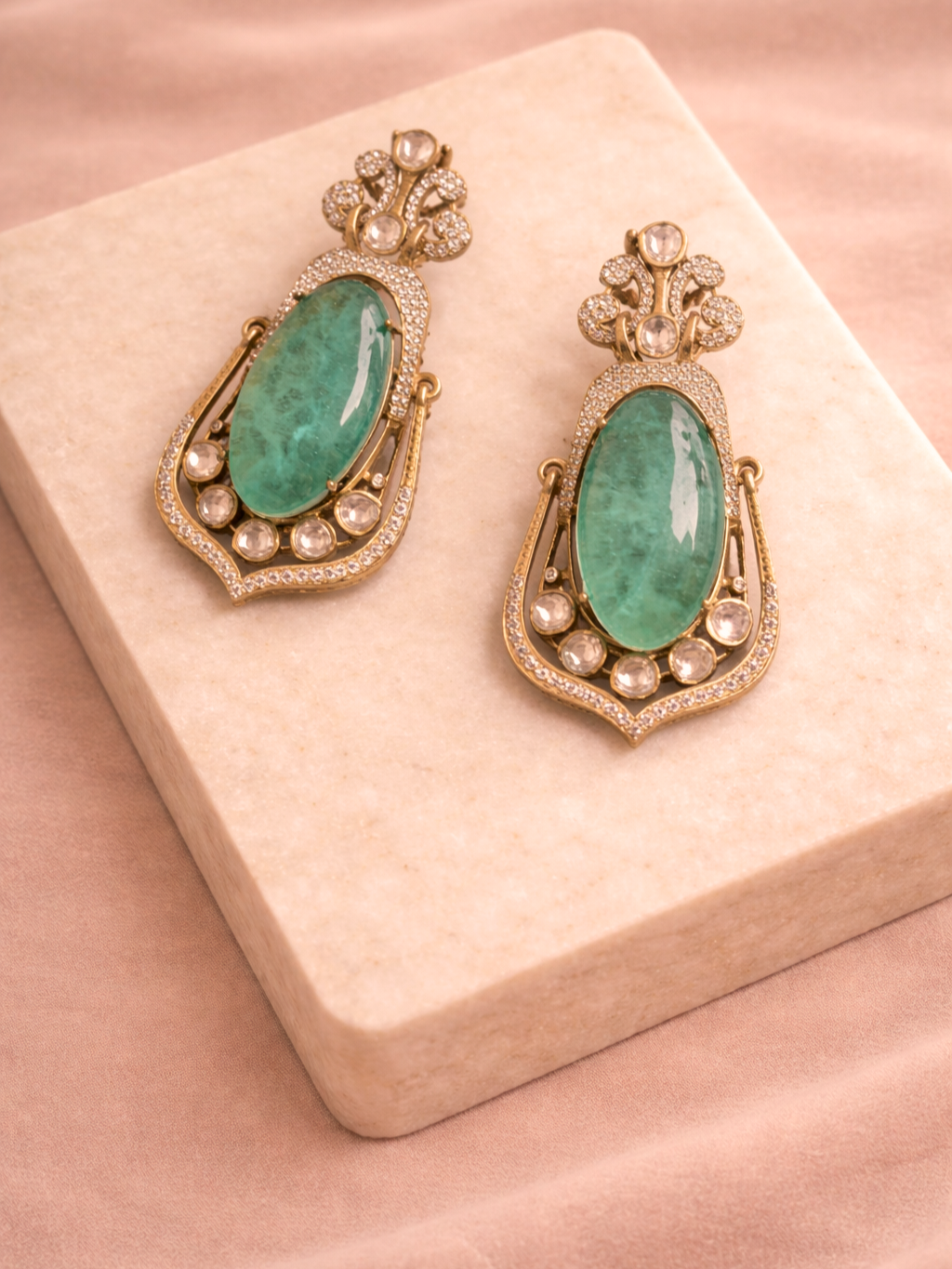 Aqua Polki Drop Earrings