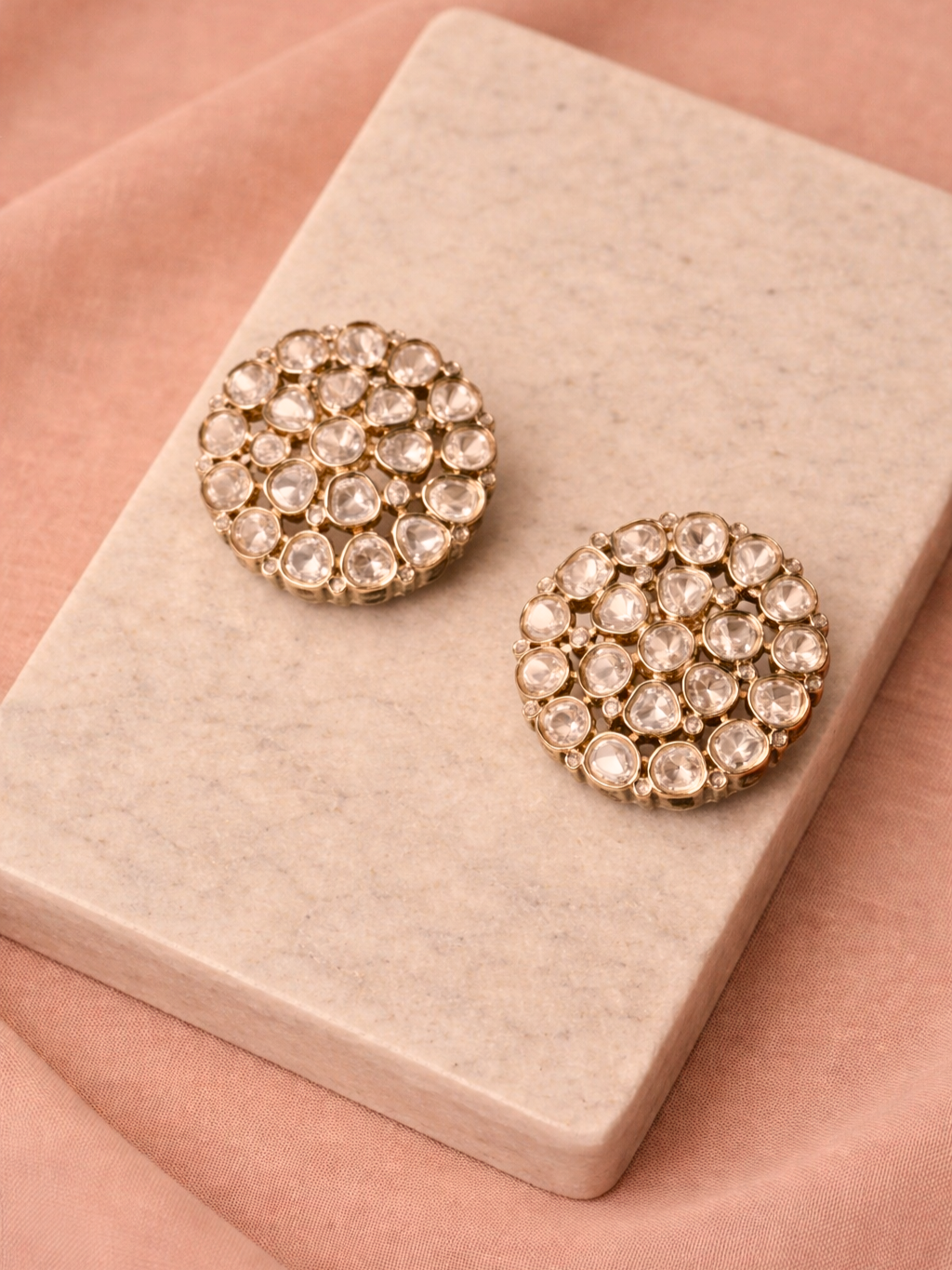 Polki Cluster Stud Earrings in Gold