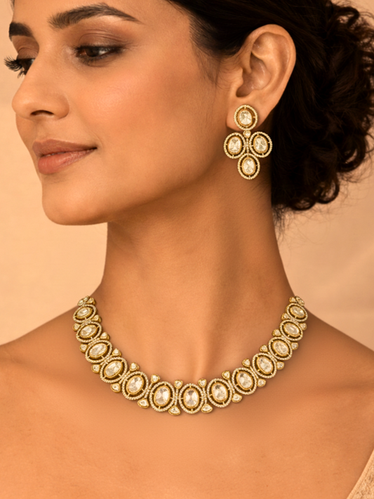 Handcrafted Polki Necklace Set with Uncut Polkis