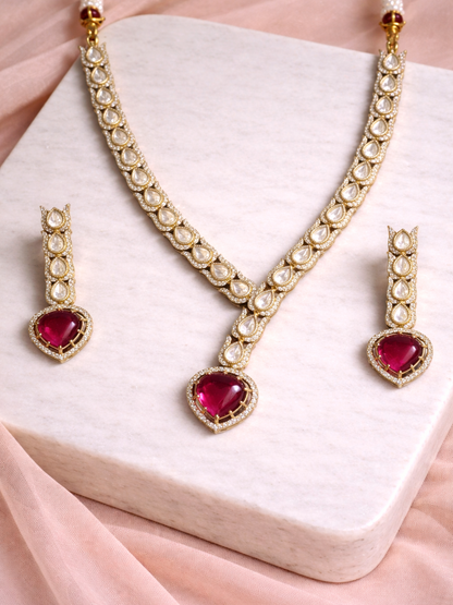 Snake Style Polki Necklace Set with Ruby Stone