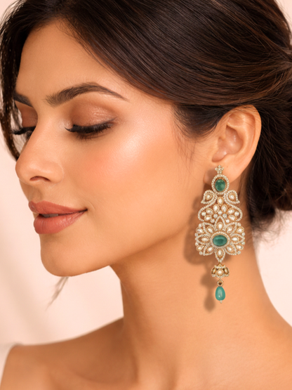 Aqua Blue Polki Statement Drop Earrings
