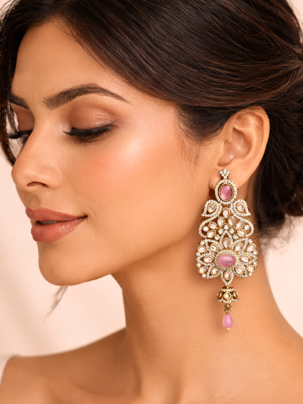 Pink Bloom Polki Statement Earrings