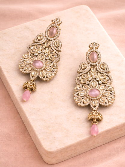 Pink Bloom Polki Statement Earrings
