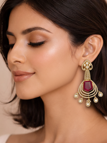Ruby-Tone Polki Chandelier Earrings
