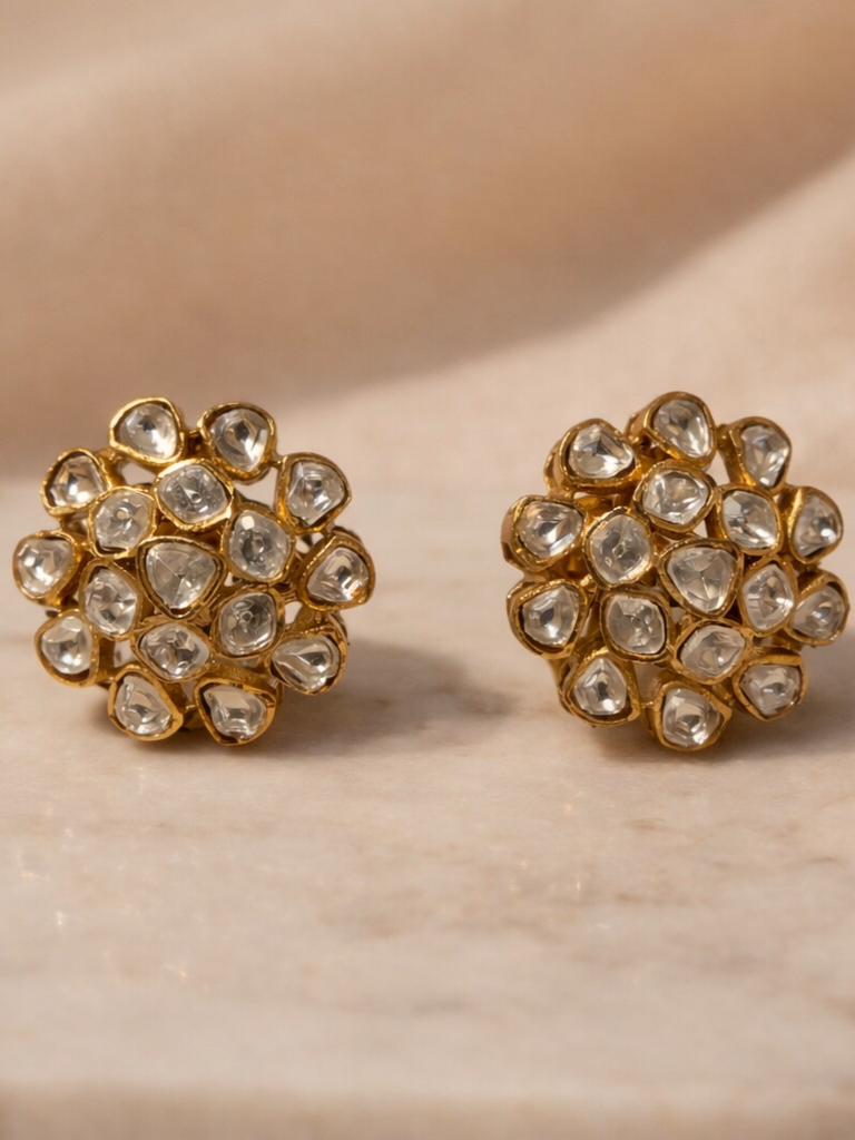 Polki Cluster Stud Earrings