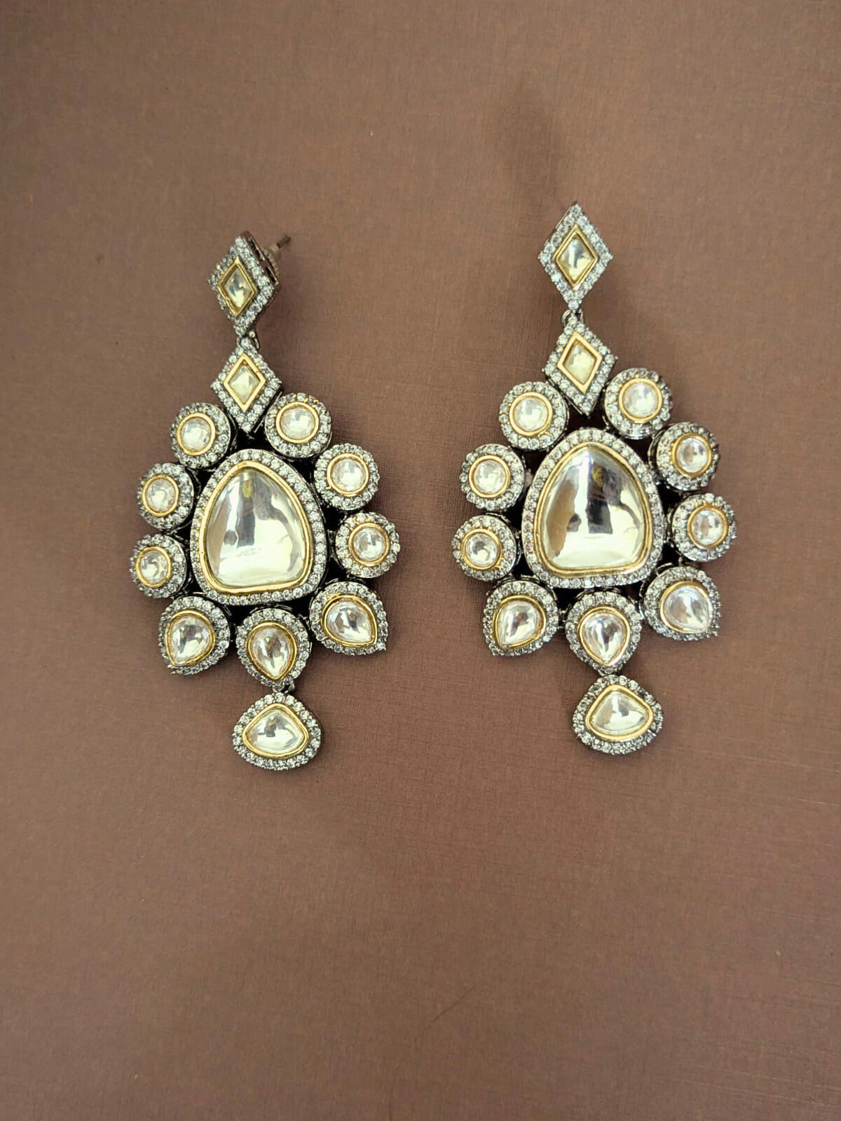 Polki Style Moissanite Drop Earrings