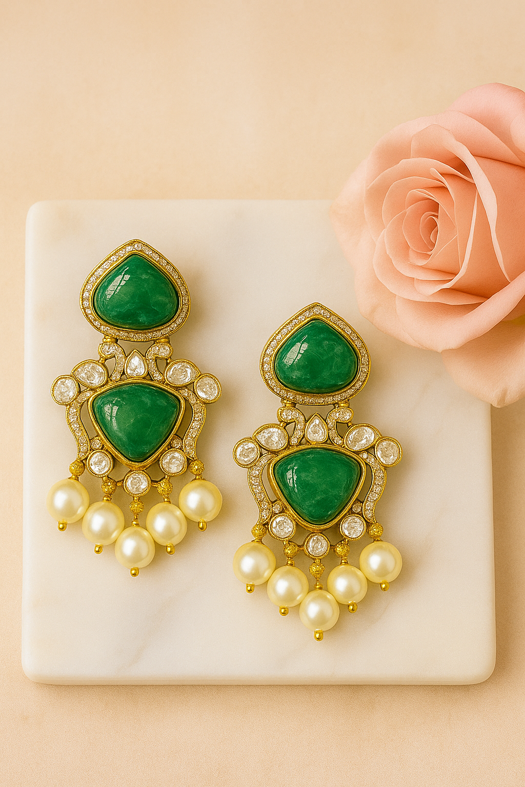 Noorvi Green Stone Polki Statement earrings