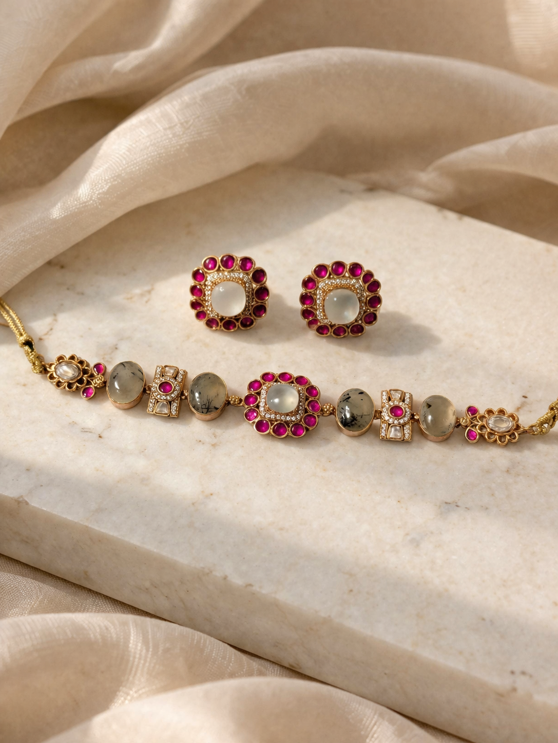 Polki Choker with Natural Doublet Stones & Ruby Accents